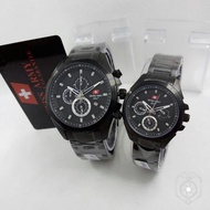 JAM TANGAN WANITA SWISS ARMY ORI SA2281 FULL BLACK COUPLE