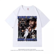 Baju lelaki T-shirt Oversize retro street Amerika, corak kolase Kyrie Irving, teks "KYRIE IRVING", "