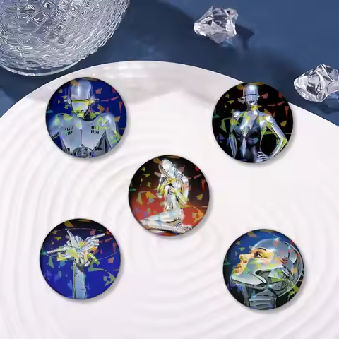 Art H-Hajime Sorayama Round Pin Laser Badges Brooch For Backpack Clothes Chest Ornament Gifts