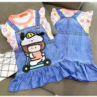Jennie kids jean overalls dress for girls 2-5 years old in cold spandex fabric J508