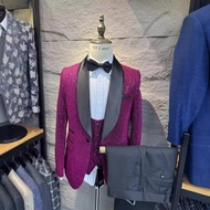 Man suit Cross-Border Jacquard Men's Wedding Casual Host suit 3-Piece suit 3Pcs