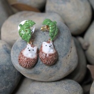 小刺蝟葉子耳環