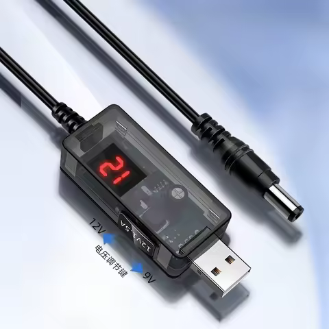 USB to DC 5.5mm Transparent Boost Cable, 5V to 12V Adjustable Power Line for Router & Optical Modem