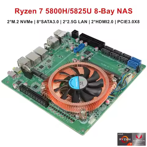 Topton AMD Ryzen 7 5800H 5825U 8-Bay NAS Firewall Motherboard 2*NVMe 8*SATA 2*2.5G LAN 2*DDR4 1*8XPC