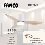 (Installation promo) Fanco Rito 3 hugger dc ceiling fan 24w LED tri tone light 6 speeds singapore warranty installation 3 blades