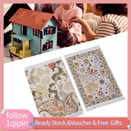 1qipin.my Alomejor Miniature Dollhouse Carpet 2PCS Velvet Floral Rugs with Fringe 3.86x6.3 Inch 1:12