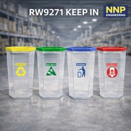 🗑️ RW9271 KEEP IN – ถังขยะหกเหลี่ยมโปร่งใส 56 ลิตร ✔ รองรับการสกรีนแยกประเภทขยะ (อันตราย / รีไซเคิล 