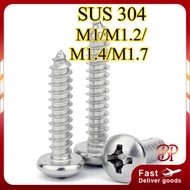 304 Stainless Steel Pan Head Self Tapping Screw Round Head SS 304 Plastic Wood DIY M1/M1.2/M1.4/M1.7