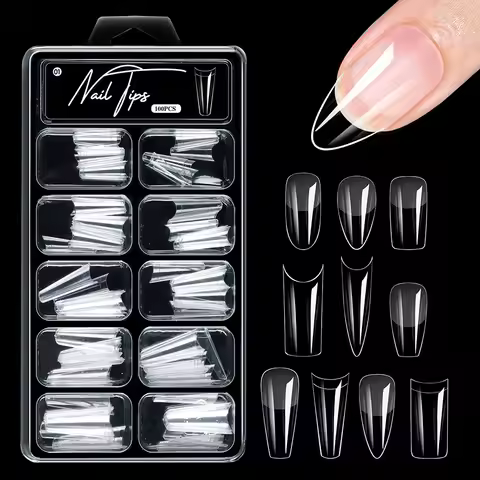 100pcs/box Fake Nail Tips Coffin Press on Nail Clear Full Cover Nail Artificial Press on Long Baller