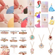 Fashion Jewelry Set 18K Rose Gold Disney Princess Ring Necklace 925 Silver Hao Stone Inlaid Open Adjustable Crown Ring