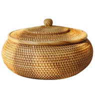 Round Rattan BoxWicker Fruit Basket with Lid Bread Basket Tray Storage Basket Willow Woven Basket fo