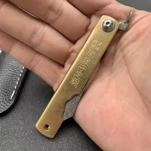 1pc Higonokami Japan VG10 Damascus Steel Blade Pocket Folding Knife Copper Handle Outdoor Survival C