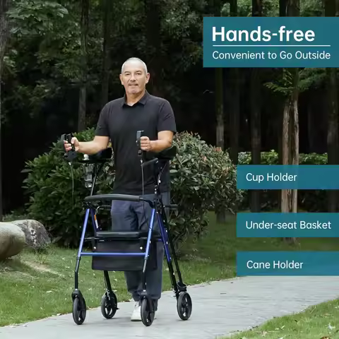 Upright Walker, Stand Up Rollator Walker with Padded Seat and Backrest, Lightweight, Compact Folding
