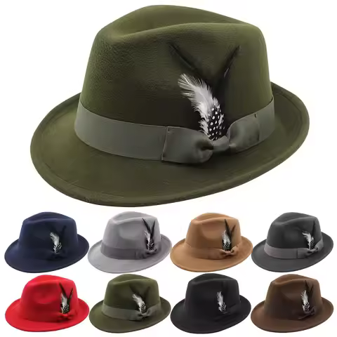 Vintage Fedora Hat Women Men Top Hat, Feather Felts Hat, Men's Jazz Hat European And American Gentle