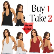 Buy1 Take 1(Total of 2)Buy1 Take 2(Total of 3)Eysther Sexy V-Neck Self Tie Cotton linen Backless Top