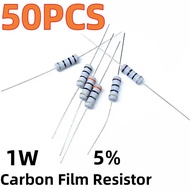 50PCS 1W carbon film 5% color ring resistor 10 22 33 47 51 62 75 82 91 100 220 470 1K 10K 100K 2,2 4