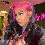 Wig Rambut Manusia 100% 100% Asli Model Gelombang Warna Hitam Pink