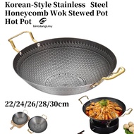 Honeycomb Wok Stainless Steel Non-Stick Wok 22cm/28cm Cooking Wok Korean Honeycomb Wok Non-Stick Sta