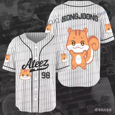 2026Cute Ateez Cartoon Characters Baseball Jersey Gift For Fan Summer Streetwear Trend Women Men Bas