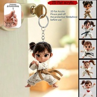 2D Flat Acrylic Karate Girl Keychain Cartoon Martial Arts Key Ring Bag Charm Novelty Gift For Karate