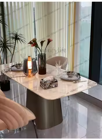 Natural Fendi white marble dining table, light luxury minimalist use with a high-end and high-end st