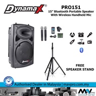 DYNAMAX PRO151 15 Inch Bluetooth Portable Speaker With Wireless Handheld Microphone And FREE Speaker Stand