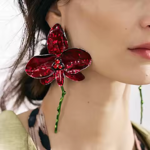 Vintage Metal Wine Red Enamel Drip Glaze Large Fower Earrings for Women Charm Exaggerated Wedding Je