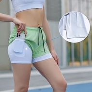 Others - 女士防走光運動短褲 - 夏季戶外馬拉松跑步健身短褲 運動褲 女士假兩件三分瑜伽褲 防走光運動短褲-豆綠色（女士） / S
