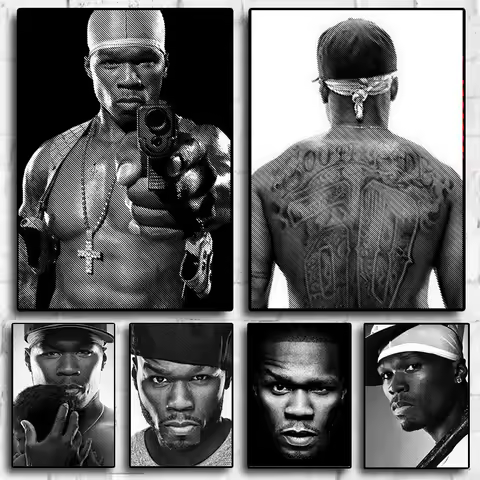 American Hip-hop Rap Musician 50 Cent Singer Portrait Canvas Painting Wall Art Picture Aesthetic Roo