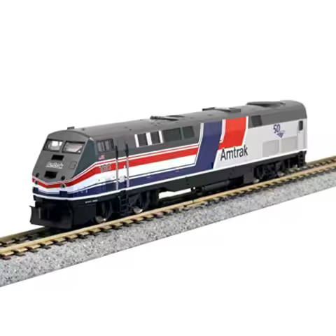 Amtrak Dash 8-40B Phase III locomotive model for display, die-cast metal body in blue and gray with 