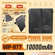 WK Design 10000mAh Power Bank Fast Charging Slim Powerbank Built-in Charging Cables - Black (WP-077)