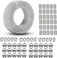 Growglow 150ft Galvanized Steel Wire Rope 7x7 Construction 1/8 Cable Steel Cable Kit with Clamp Thim