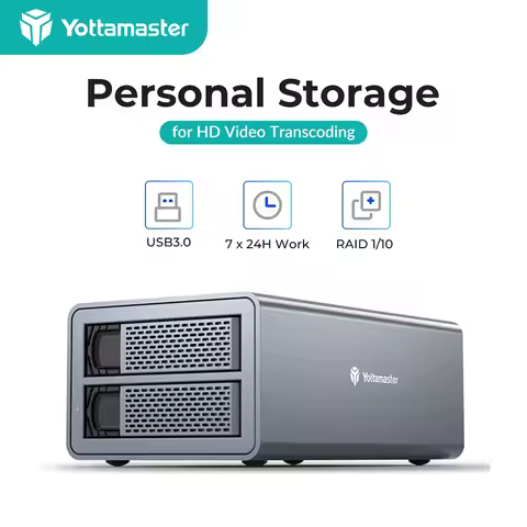 Yottamaster 2 Bay RAID External Hard Drive Enclosure for 2.5-inch and 3.5-inch SATA SSD/HDD USB3.0 R
