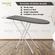OKURA Folding Ironing Board Iron Board with Iron Rest Adjustable Height / Papan Seterika