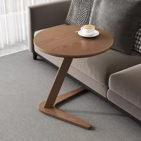 Oak Triangle Support Side Table Heavy-Duty C-Shaped Sofa Table Trending Balcony Coffee Table Bedroom