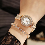 Luxury Women Rose Gold Watch Fashion Ladies Quartz Diamond Wristwatch Elegant Female Bracelet Watches 2pcs Set