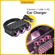 1PC Smartphone Charger 1 Type-C Port 3 Cig Sockets 1 USB Slot Fast Charging Car Lorry Bus Truck Van 