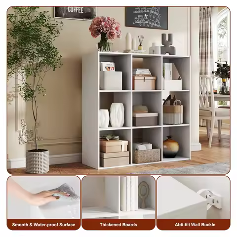 MCQ 9 Cube Storage Organizer Open Cube Bookshelf with 5 Removable Back Panels Display Storage Bookca