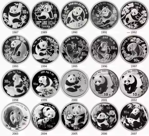 1987-2014 China 1oz Ag.999 Panda Silver Coins