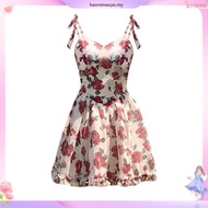 Women's Sexy Floral Dress, Suspender Dress, Backless Dress,Spaghetti Strap Rose Printed Causal Dress