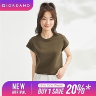 GIORDANO Women T-Shirts 100% Cotton Cap Sleeve Summer Tee Simple Basic Solid Color Mockneck Comfort 