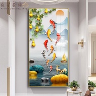 Decorative painting of light luxury entrance attracting wealth nine fish entering the corridor backg