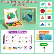 FENAFE【♥️BEST♥️】Wooden Magnetic Tangrams Geometric Creative Puzzle For Kids Refrigerator Colorful Ma