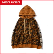 Nanjiren Mens Shark Head Print Casual Hooded Zipper Sweater Fashion Casual Top