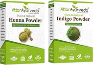 MIYUU Attar Ayurveda Natural Dye for Black Hair (Henna Leaves Powder, Indigo Leaves Powder Combo Pac