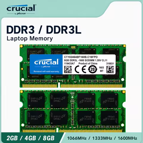Crucial DDR3 DDR3L Laptop RAM 2GB 4GB 8GB 1066 1333 1600MHz 204Pin SODIMM PC3 PC3L Notebook Memory 1