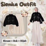 One Set Korean Style (Embroidered Crop Blouse, Skirt, Bella Square) Trendy Women's Outfit KY2D