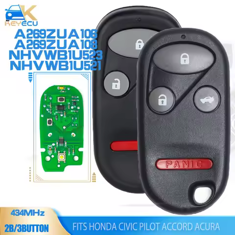 KEYECU A269ZUA106,A269ZUA108,NHVWB1U523, NHVWB1U521 434MHz Remote Key Fob for Honda Civic Pilot Acco