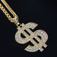 Fashion Hip Hop Dollar Pendant Necklace with Cuban Chain US Dollar Money Sign Necklaces Rap Rock Pun