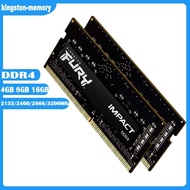 DDR4 RAM 4G 8G 16GB 2133 2400 2666 3200MHz Laptop Memory 1.2V SODIMM (KF426S15IB1/16-SP) Fury Impact